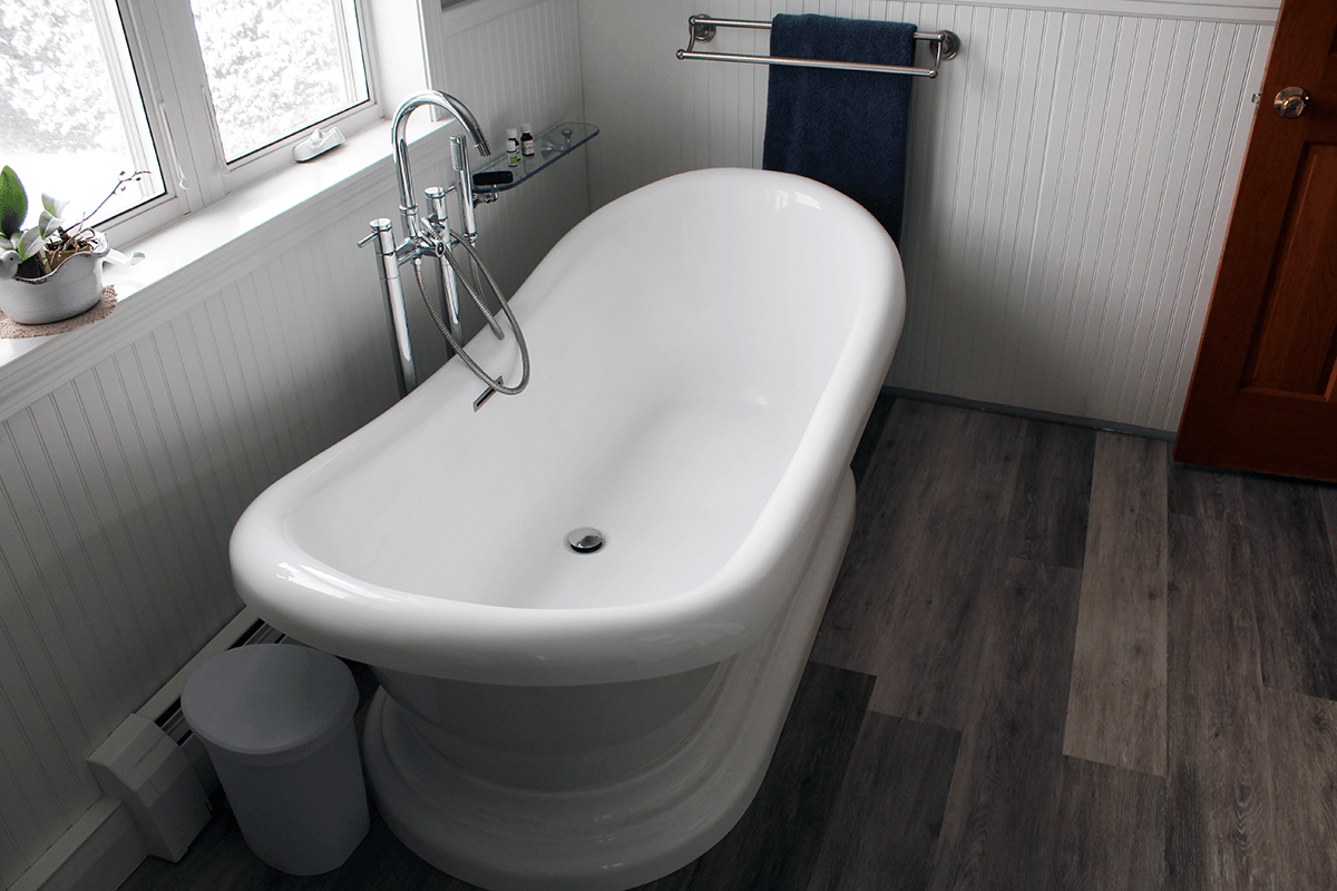 Detail of bathtub installed in a Montepelier bathroom remodel by Free Range Builders