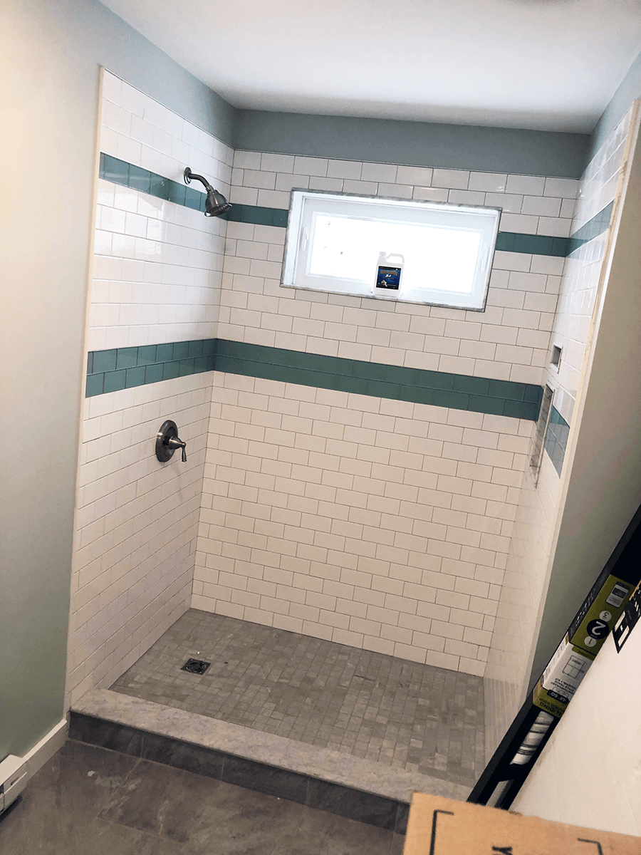 Image of tile shower stall built by Free Range Builders