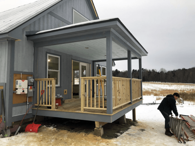 Image of porch on new home constructed by Free Range Builders
